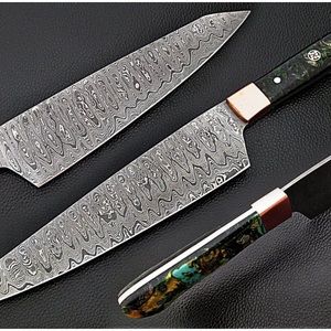 Custom handcrafted Damascus steel chef knife set